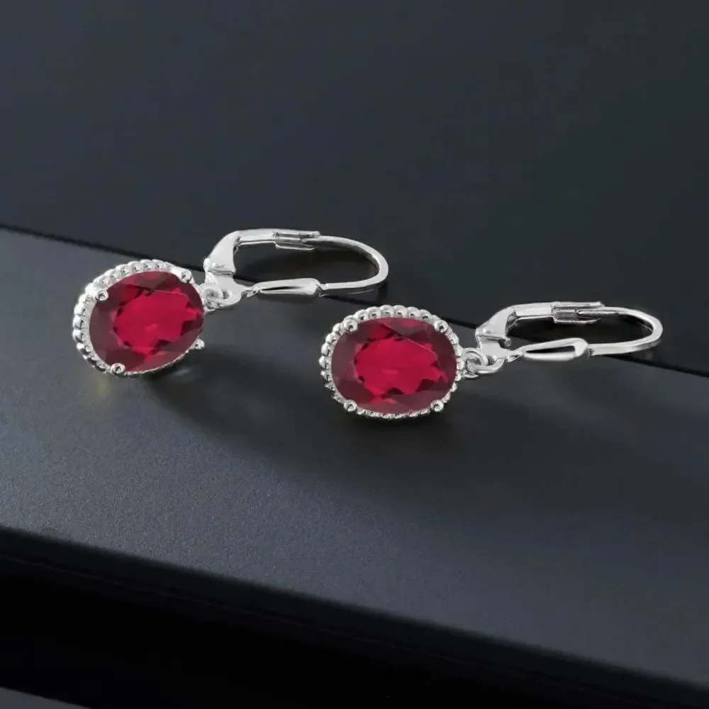 925 Sterling Silver with 3.60Cttw Ruby Red Mystic Quartz Oval Leverback Earrings